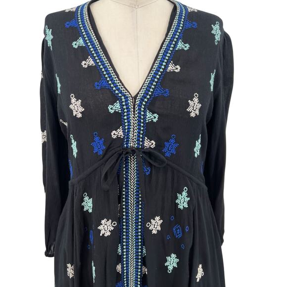 Free People Star Gazer Dress Embroidered Drawstring Blue Black Size Size XS - Picture 3 of 12